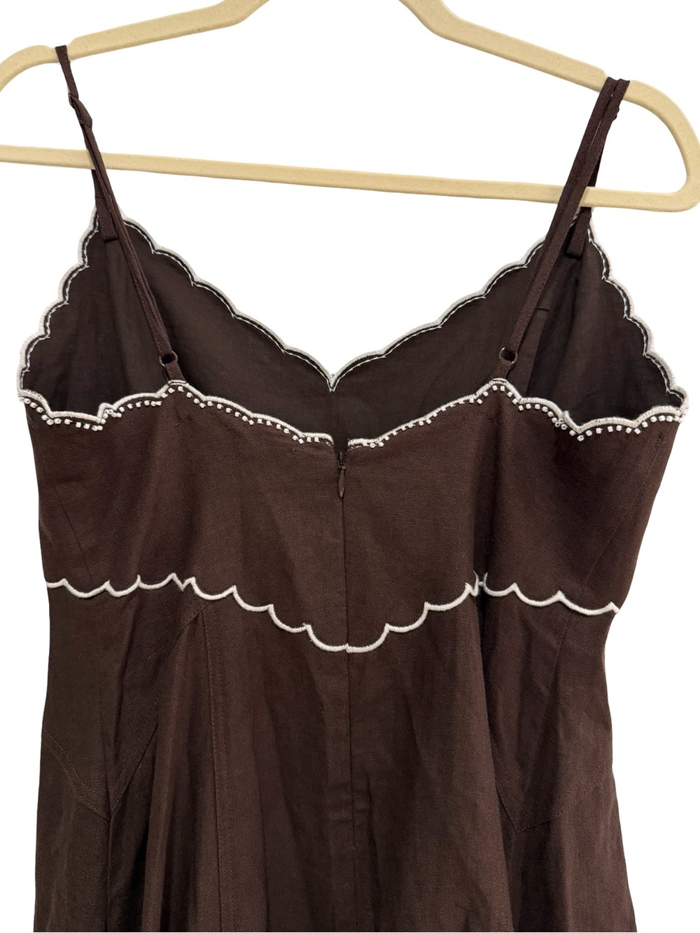 Caroline Constas Brown Scalloped Embroidered Linen Maxi Dress NWT - Picture 6 of 11